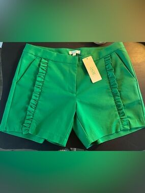 Jade Melody Tam Bright Green High-Waist Ruffle-Trim Shorts